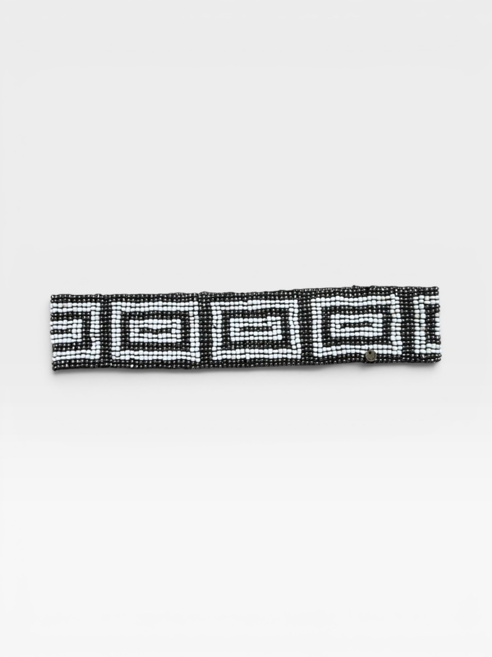 Anthropologie Cocobelle Stretch Glass Bead Belt Ivory & Gunmetal 28"‎ Elastic OS